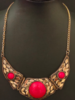 Load image into Gallery viewer, Statement Black Tibetan Necklace with Red Stone
