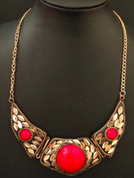 Load image into Gallery viewer, Statement Black Tibetan Necklace with Red Stone
