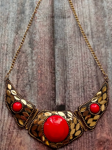 Statement Black Tibetan Necklace with Red Stone