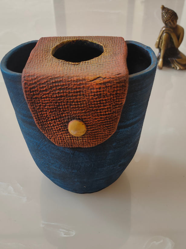 Sky Blue Buttoned Handcrafted Modern Terracotta Clay Pot