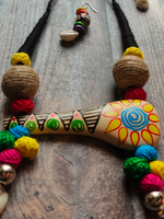 Load image into Gallery viewer, Hand-Painted Clay Shehnai with Shells and Fabric Beads Necklace Set
