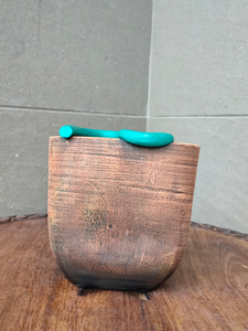 Earthy Brown and Turquoise Handcrafted Modern Art Terracotta Pot
