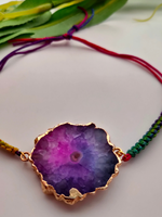 Load image into Gallery viewer, Natural Agate Stone Marble Rakhi with Shades of Pink and Violet and Gold Foil Detailing
