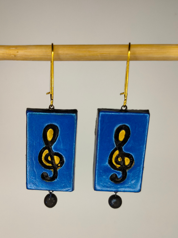 Set of 2 (Jhumka and Musical Note) Handcrafted Terracotta Clay Earrings