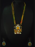 Load image into Gallery viewer, Hand Painted Clay Necklace Set with Religious Motif and Multi-Color Thread Closure
