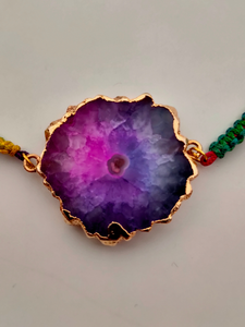 Natural Agate Stone Marble Rakhi with Shades of Pink and Violet and Gold Foil Detailing