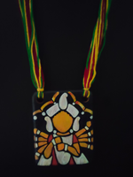 Load image into Gallery viewer, Hand Painted Clay Necklace Set with Religious Motif and Multi-Color Thread Closure
