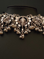Load image into Gallery viewer, Oxidised Silver Ganesha Choker Necklace Set with Thread Closure
