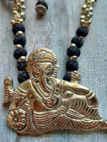 Load image into Gallery viewer, Statement Ganesha Necklace with Black Fabric Beads
