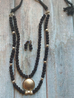 Load image into Gallery viewer, 2 Layer Necklace Set with Fabric Beads and Metal Pendant

