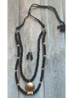 Load image into Gallery viewer, 2 Layer Necklace Set with Fabric Beads and Metal Pendant
