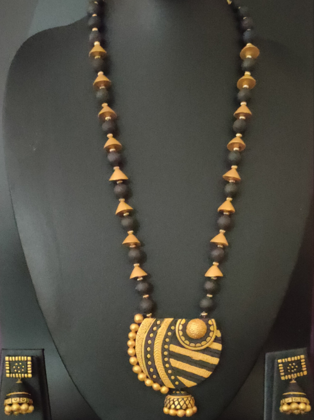 Handcrafted Black & Golden Terracotta Necklace Set