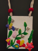 Hand-Painted Clay Flowers with Fabric Rope and Beads Necklace Set