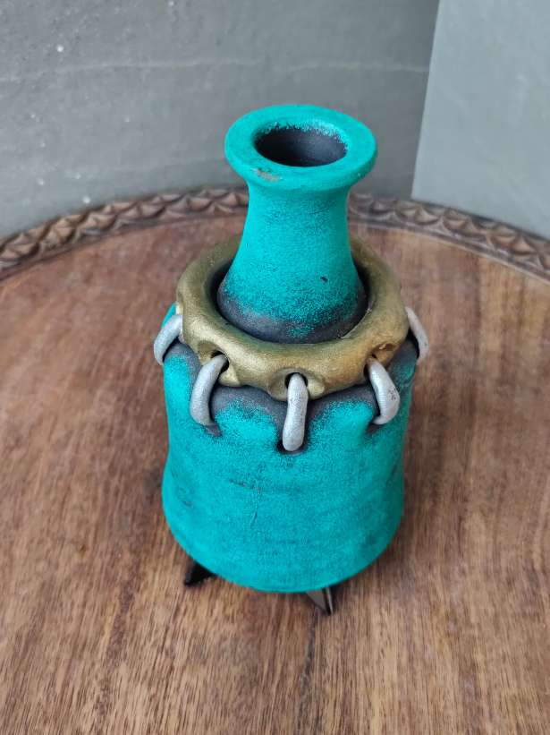 Turquoise Handcrafted Modern Art Terracotta Clay Pot