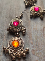 Load image into Gallery viewer, 3 Layer Pink and Orange Oxidised Silver Necklace Set with Thread Closure
