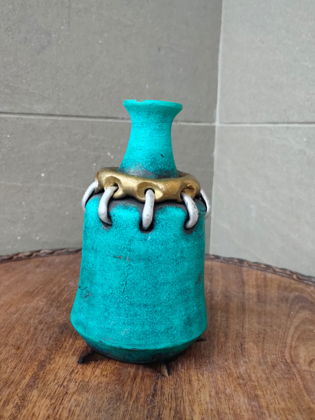 Turquoise Handcrafted Modern Art Terracotta Clay Pot