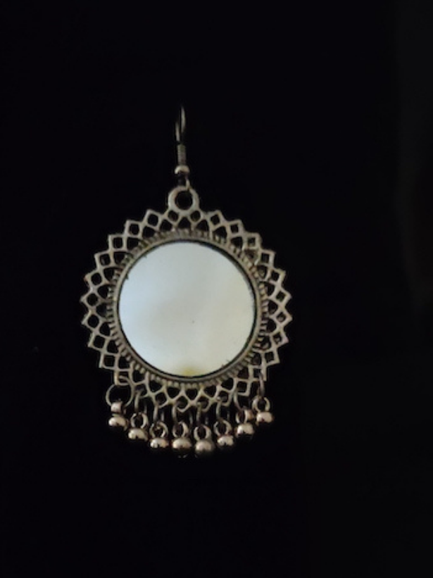Oxidised Silver Mirror Work Choker Necklace Set