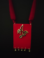 Load image into Gallery viewer, Red Fabric Necklace Set with Metal Leaves and Beads Detailing
