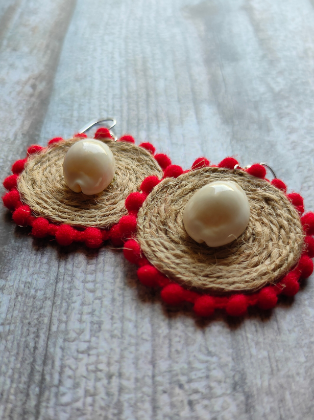 Jute and Shell Work Handcrafted Necklace Set with Thread Closure