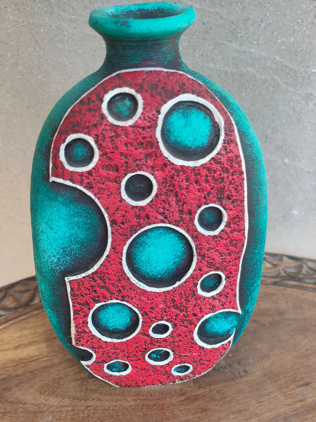 Turquoise & Red Handcrafted Modern Terracotta Clay Pot