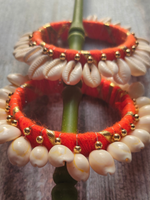Load image into Gallery viewer, Orange Gota and Shell Work Bangles
