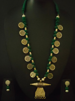 Load image into Gallery viewer, Fabric Beads and Coins Necklace Set with Warrior Metal Pendant
