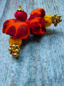 Fabric Necklace Set with Antique Gold Finish Ganesha Motif