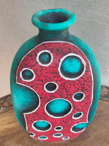 Turquoise & Red Handcrafted Modern Terracotta Clay Pot