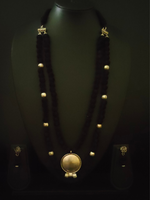 Load image into Gallery viewer, 2 Layer Necklace Set with Fabric Beads and Metal Pendant
