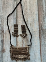 Load image into Gallery viewer, Oxidised Silver Necklace Set with Metal Beads and Thread Closure
