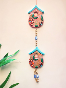 Handmade and Hand-Painted 2 Floral Huts Terracotta Wall Hanging