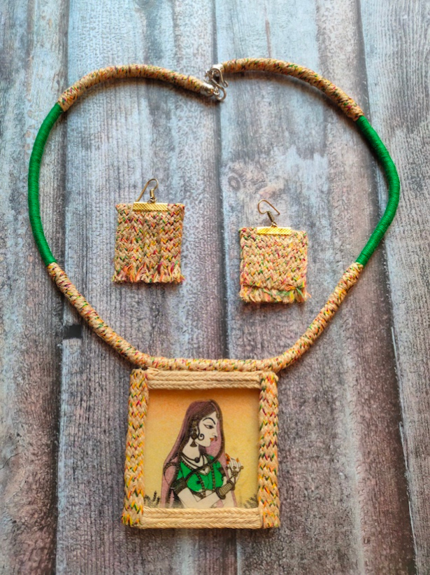 Handcrafted Pure Marble Necklace Set with Jute and Thread