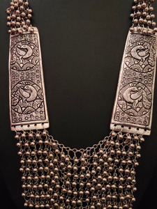 Metal Beads Necklace with Intricate Peacock Detailing