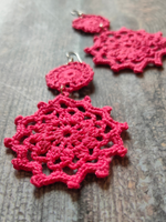Load image into Gallery viewer, Pink Hand Knitted Crochet Dangler Earrings
