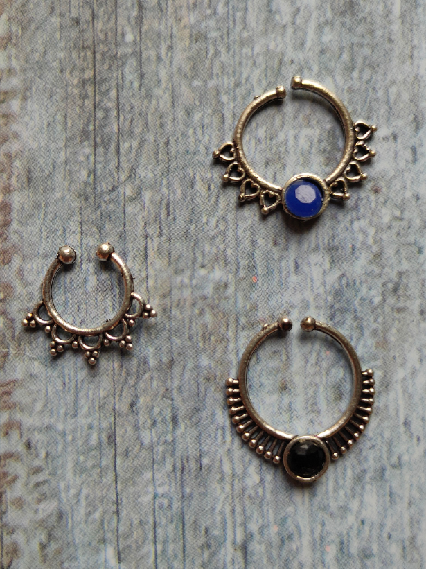 Set of Three Oxidised Silver Septum Nosepins