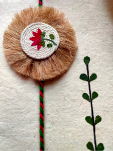 Eco-Friendly Handmade Jute Rakhi with Dried Leaves and Flower Petals (Comes with a Reusable Cloth Pouch and Recycled Paper Card)