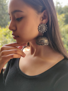 Statement Long Jhumka Earrings with Flower Design