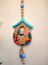 Handmade and Hand-Painted 2 Floral Huts Terracotta Wall Hanging