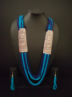 Load image into Gallery viewer, Blue Beaded Multi Layered Necklace Set with Metal Detailing
