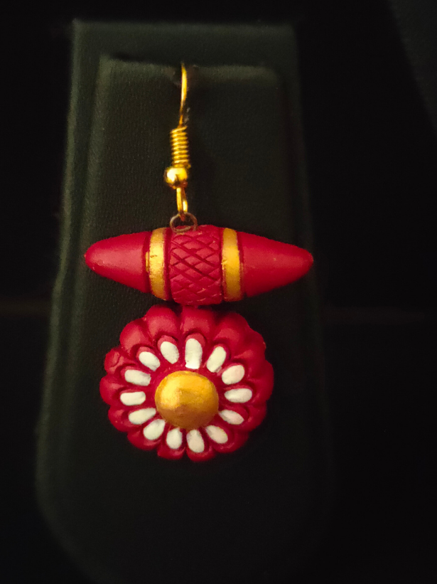 Handcrafted Red, Golden and White Terracotta Necklace Set
