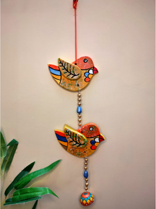 Handmade and Hand-Painted 2 Floral Birdies Terracotta Wall Hanging