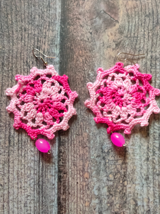 Shades of Pink Hand Knitted Crochet Dangler Earrings