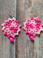 Load image into Gallery viewer, Shades of Pink Hand Knitted Crochet Dangler Earrings

