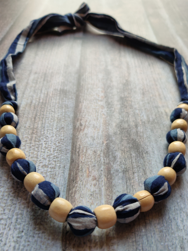 Fabric Beads Tie-Up Necklace Set