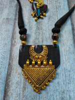 Load image into Gallery viewer, Ikat Fabric Necklace Set with Antique Gold Finish Metal Accents
