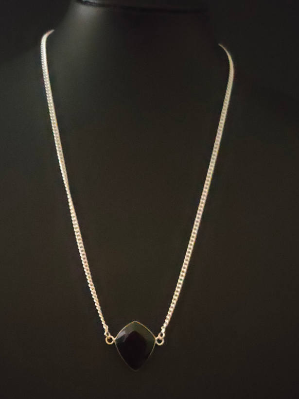 Faceted Black Spinel Shiny Gemstone Necklace 16'' to 18''