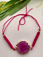 Load image into Gallery viewer, Natural Fuchsia Agate Stone Marble Rakhi with Gold Detailing
