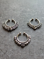 Load image into Gallery viewer, Three Oxidised Silver Tribal Septum Nosepins
