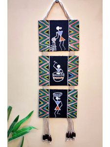 Handmade and Hand-Painted Tribal Motifs Fabric Wall Hanging