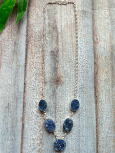 Blue Sugar Druzy Gemstone Handmade Necklace 18'' to 24''